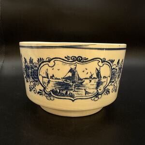 Delft Blauw Hand Painted Bowl Floral Windmill Vintage Holland Scenery Decor